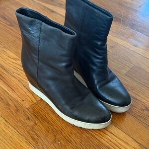 Prada Black Leather Wedge Ankle Boots with White Sole